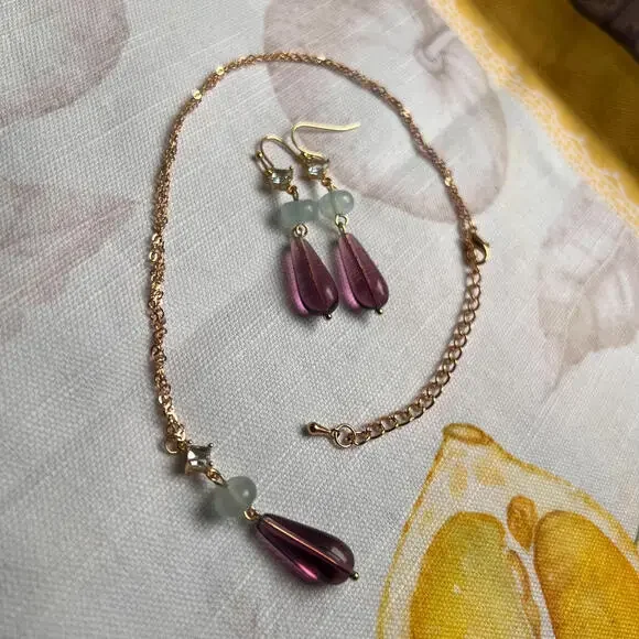 Aquamarine Winter Ice Plum Amethyst Jewelry Set - Picture 6 of 7